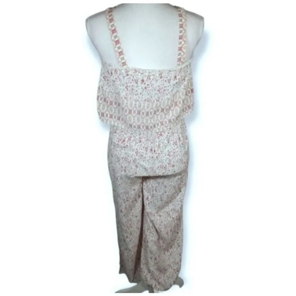 JAPNA GRAY & MAUVE FLORAL SMOCKED JUMPSUIT SZ.XS EUC.